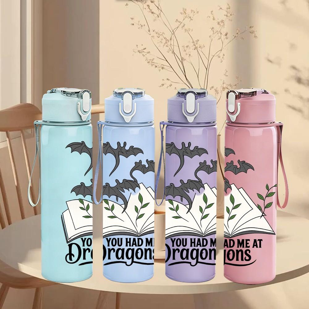 1PC Book Flying Dragon Fantasy Print 750ml Color Plastic Sports Water Bottle Leakproof Flip Straw Lid Suitable for Sports Office Home Use