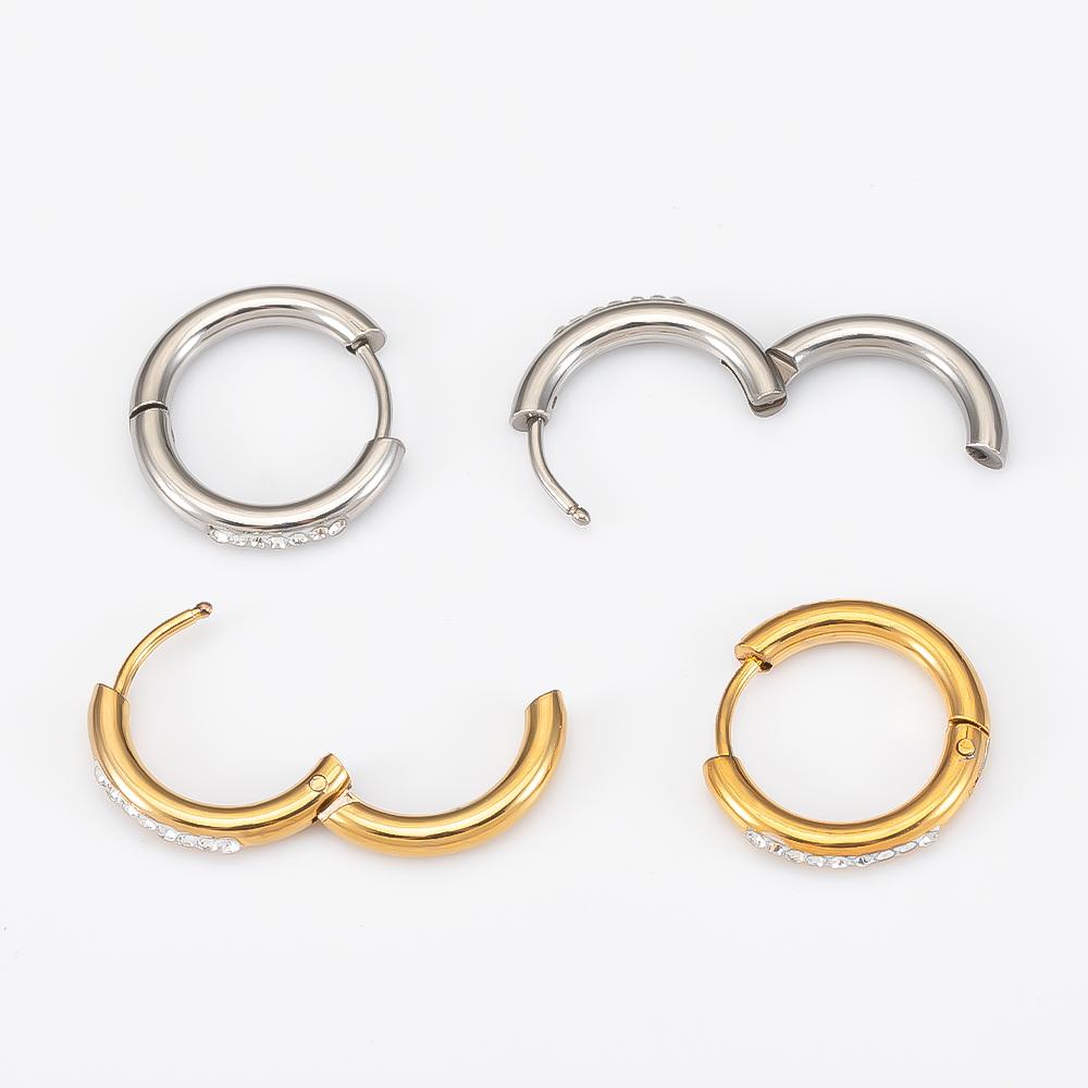 2pcs 4pcs Stainless Steel Hoop Earrings Transparent Crystal Beads Round Ear Clip Fashion DIY Jewelry Earrings Supplies Wholesale