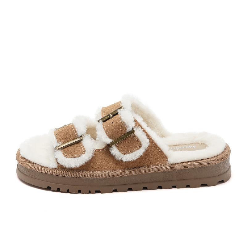 Aogu Lion Deng Mao Mao Slippers Women's 2025 Autumn New Korean Version Casual Thick Bottom Plush Home Wear One-character Drag