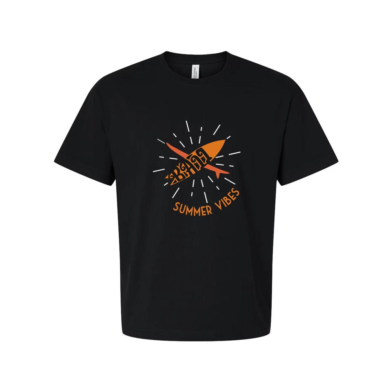 Unisex Surfing Graphic T Shirt With Vibrant Orange Surfboard Design And Summer V S