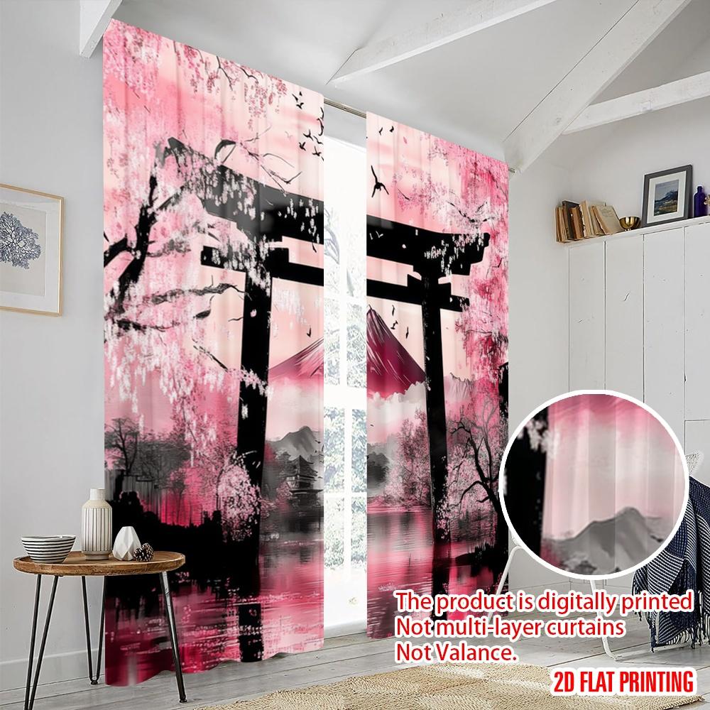 2pcs,2D Plane Printing Popular Curtains Pink Traditions Versatile Fabric (without Rod) Decorations Inside Perfect for Bedroom,