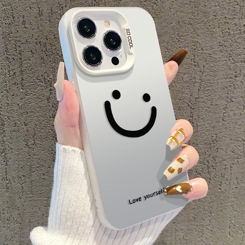 Trendy 17 Apple 15 Pro Max Phone Case - Happy Face, High-End Feel, Full Coverage for 14/13/12 Models