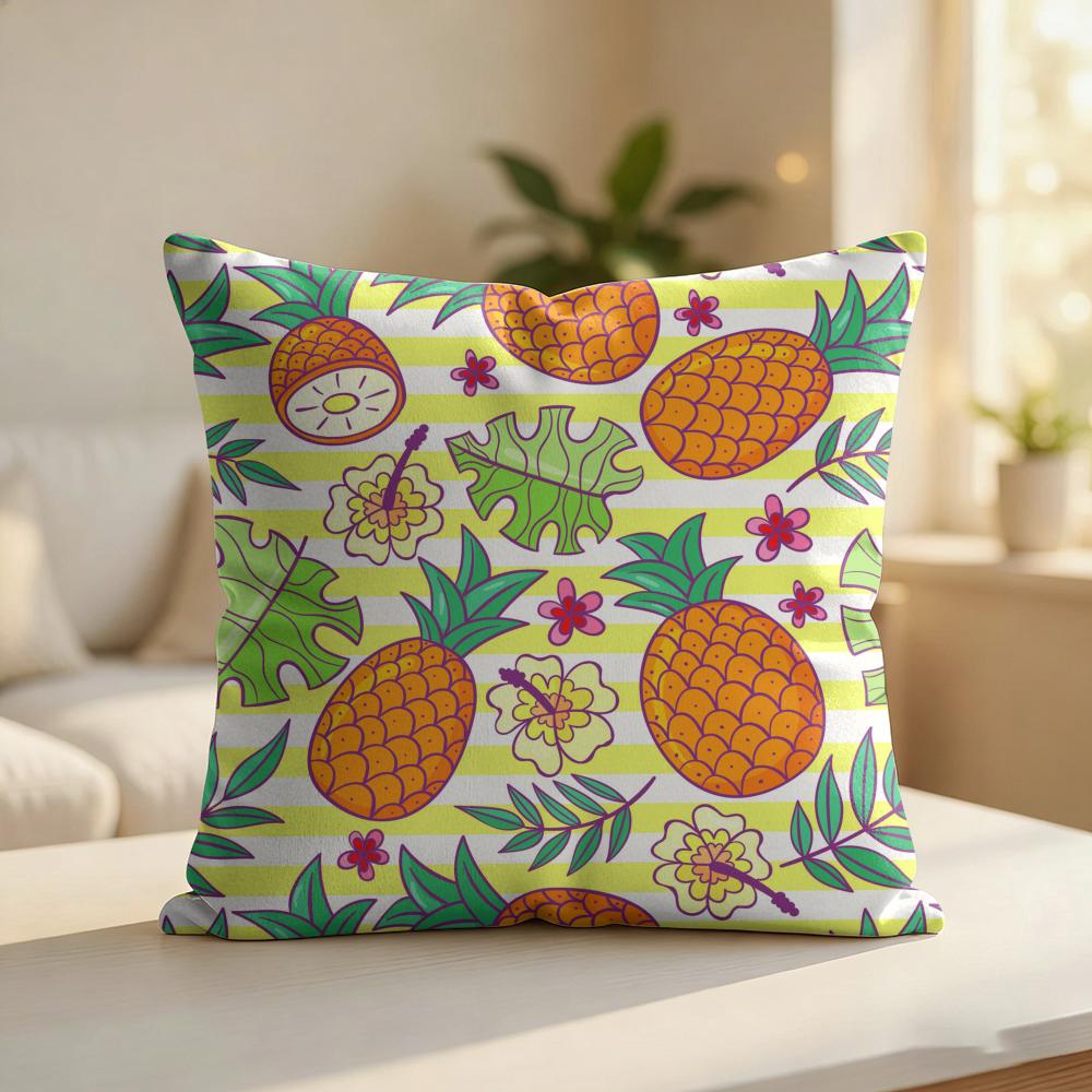 Pineapple Pattern Cushion Cover Silky Short Plush Invisible Zipper Dustproof Sofa Pillow Case For Home Decor