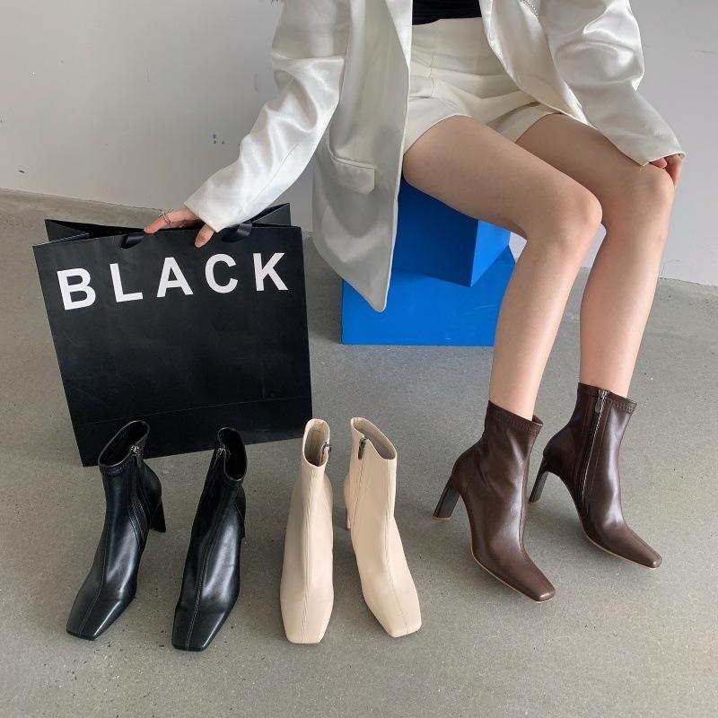 Temperament small fragrant style side zipper sleeve comfortable fashion boots new fine heel versatile personality retro Martin boots