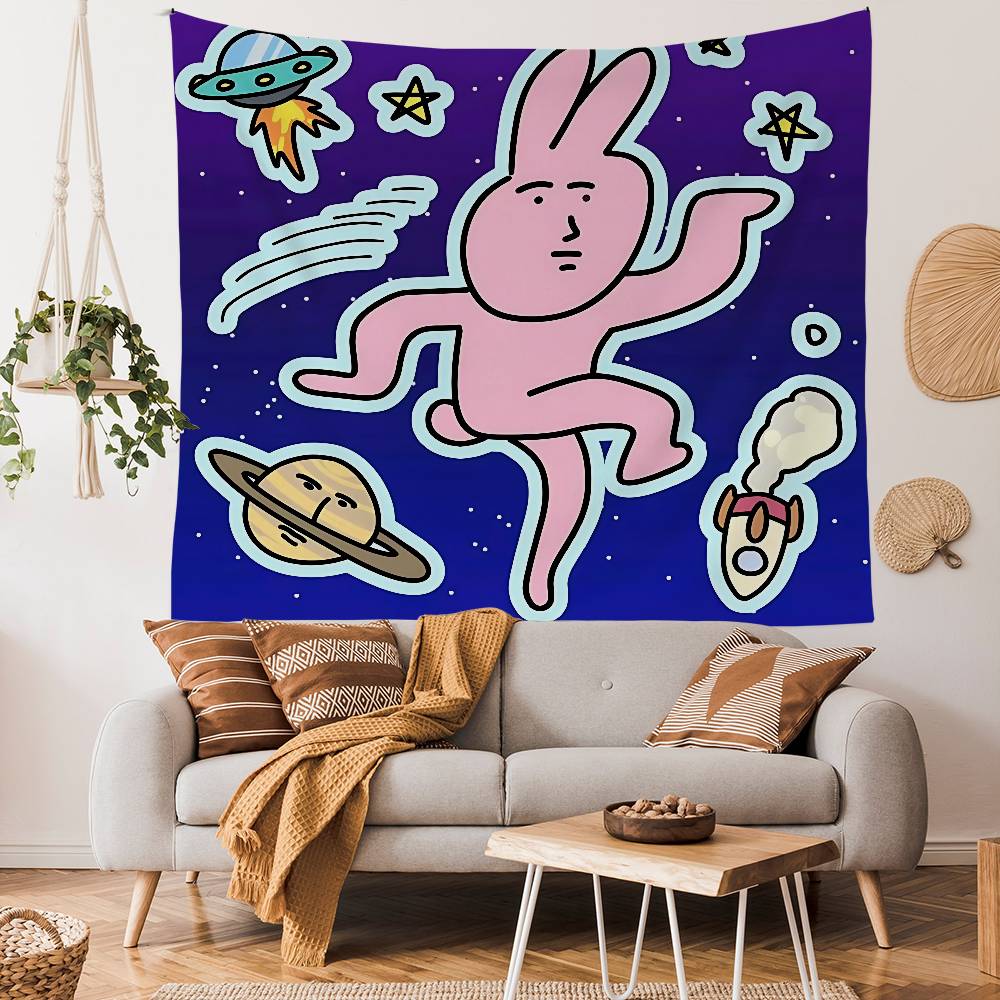 

My FFriend Pink Rabbit Funny DIY Wall Tapestry Hanging Tarot Hippie Wall Rugs Dorm INS Home Decor 74x94cm(29x37in)