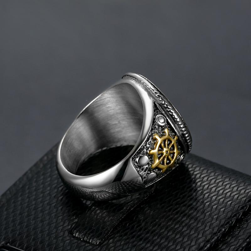 Vintage Men's Pirate Signet Double Knife Skull Ring Golden/Silver Stainless Steel Compass Goth Punk Ring