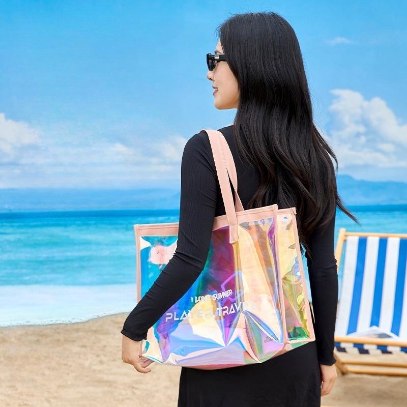Colorful Laser Waterproof Swimming Bag Large Capacity Women's Handbag Jelly Bag Versatile Beach Bag Travel Storage Bag Toiletries Bag