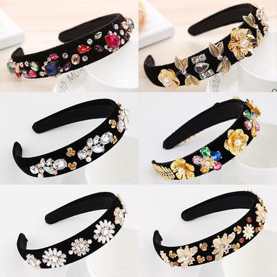 Cerchietti per capelli barocchi di lusso con strass, Cerchietti per capelli bohémien vintage con cristalli colorati, Corona di fiori, Fasce per capelli spesse