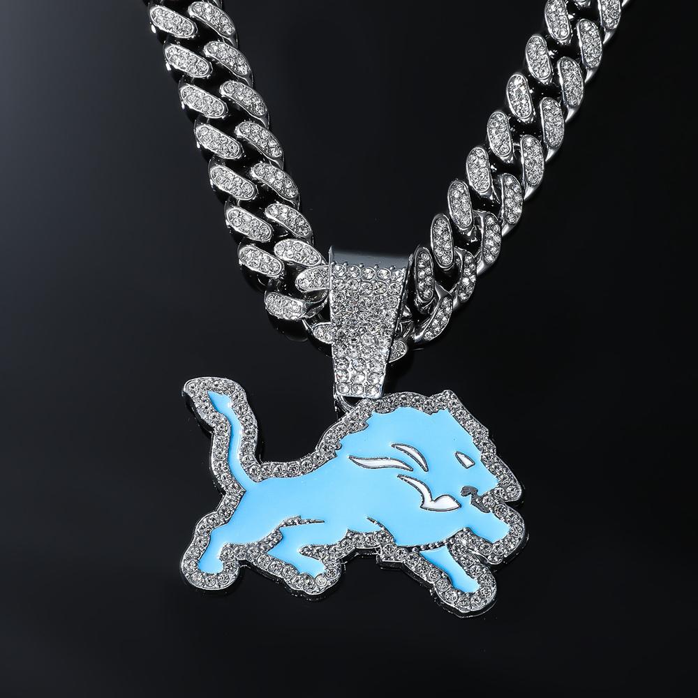 Herren Damen Hip Hop Blauer Wolf Anhänger Halskette Mit 13mm Kristall Kubanische Kette HipHop Iced Out Bling Halsketten Mode Charm Schmuck