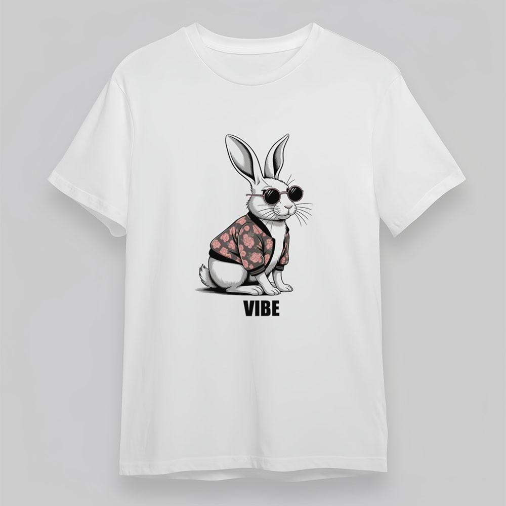 

Men s Oversize T-Shirt VIBE Rabbit Graphic Flower Jacket Tee Short White Cotton 3XL