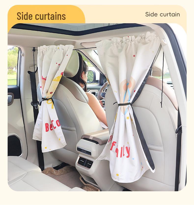 Car Partition Curtain: Front & Rear Blackout Sun Shade for Baby, Heat Insulation, Privacy, Anti-Peep, Cartoon Design