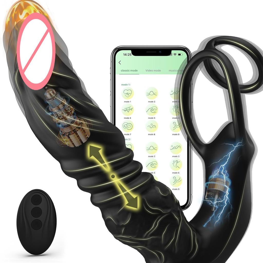 APP+remote Control Telescopic Vibration Anal Plug Male Prostate Massager Couple Supplies Lock Sperm Ring Delay Ejaculation