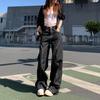 Women's Deep Space Black High-Waisted Wide-Leg Jeans: 2024 Autumn/Winter Slimming Loose Straight Casual Floor-Length Pants