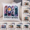 Halloween Pillowcase Double Print Ghost Cat Cushion Cover Soft Plush Witch House Pillowcase For Sofa Home Car
