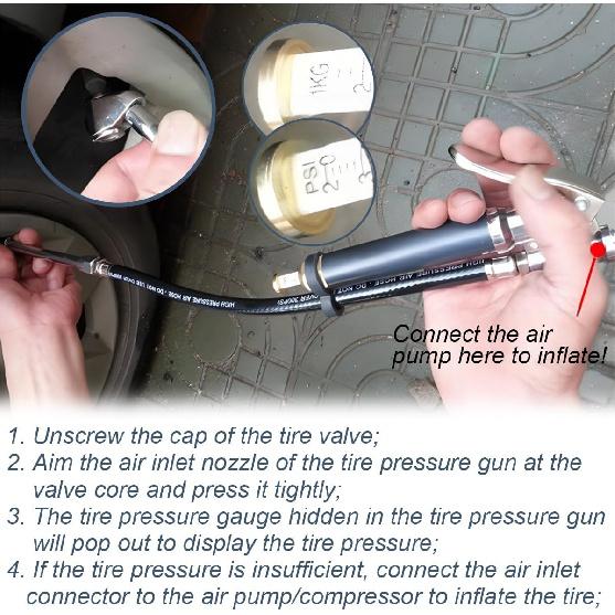 Heavy Duty Bayonet Style Tire Inflator With Air Chuck, 0-200PSI 17PCS Auto Tire Pressure Gauge With 4 Way Tool & Valve Core, Air Compressor