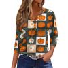Women's Casual Fashion V-neck Loose Versatile Halloween Print Three-quarter Sleeve Top