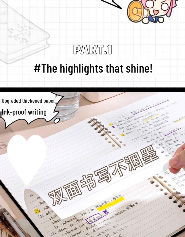Ergonomic, High-value Loose-leaf Notebook with Detachable Binder; Suitable for High School and Junior High Students.
