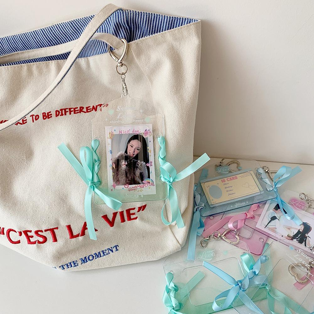 With Keychain DIY Ribbon Photocard Holder Idol Card Display Protector  School Stationery