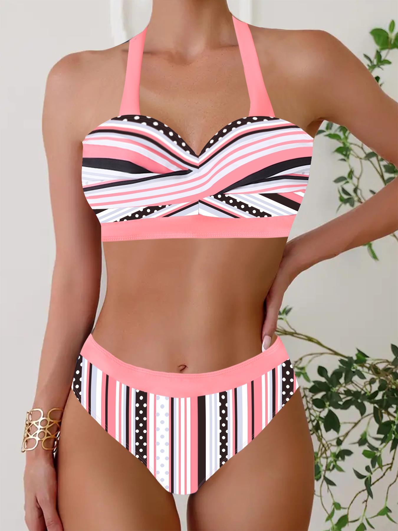 

Женский комплект бикини, сексуальный купальник, купальник из двух частей, купальные костюмы, боди, пляжная одежда, купальные комплекты больших размеров 2XL розовый