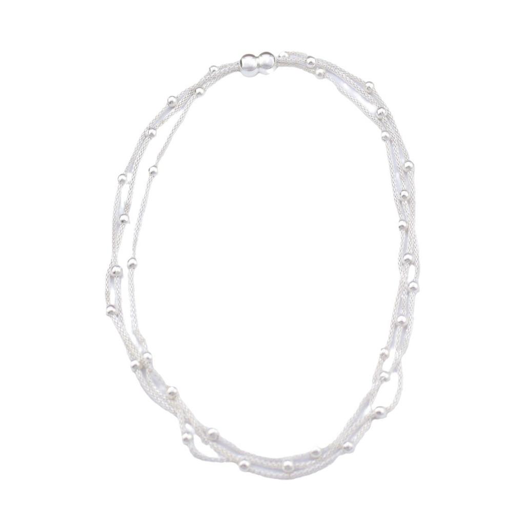 Luxury new multi-silver bead magnetic necklace, women's versatile and advanced sense multi-layer stacked bead chain