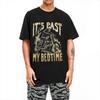 Funny Skeleton Motorcycle Its Past My Bedtime Meme Halloween T Shirt Y2K Cotton Cool Tee Shirt For Men's Short-Sleeve Tees