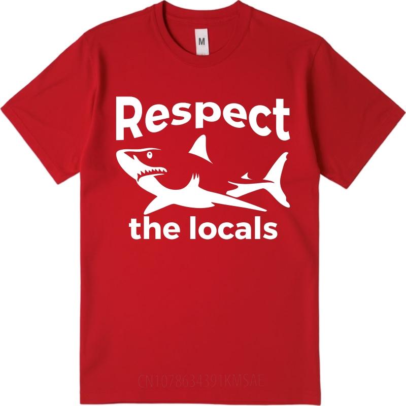 Mens Tshirt Cotton Shirt Unisex Summer Unisex T Shirt Respect The Locals Shark Design Short Sleeve Workout Round Neck Tops