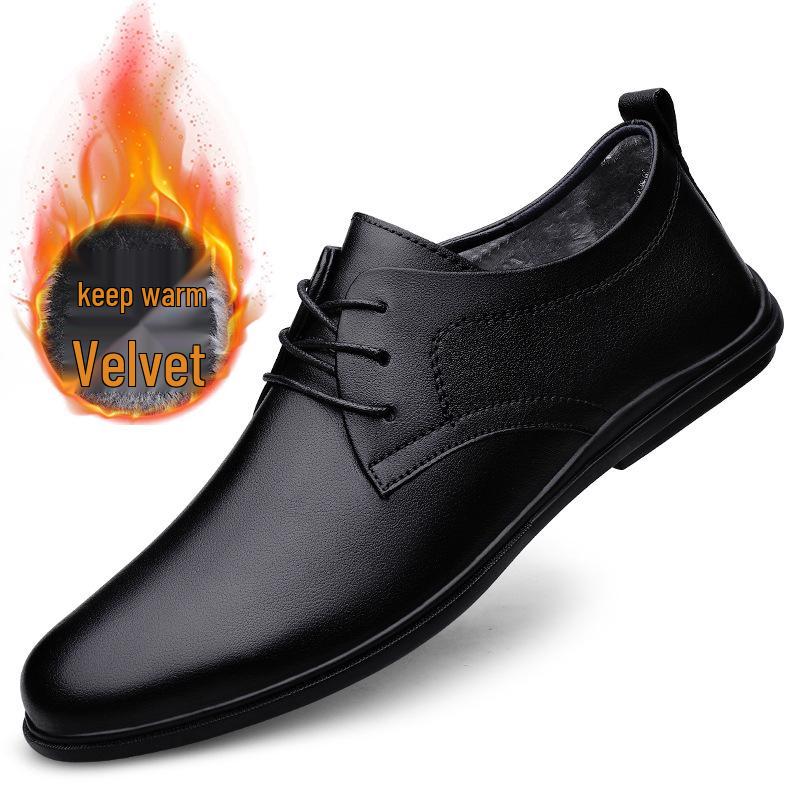 Men s Plus Size Genuine Leather Winter Shoes: Flat Casual & Formal Velvet Lined 42
