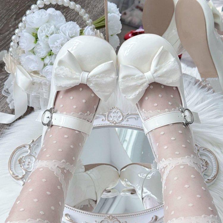Cute Sweet Bow Mary Jane Women's Shoes Medium Thick Heel Lolita Japanese Soft Girl Single Shoes with Skirt Small Leather Shoes