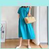 Luxurious Cotton Loose And Thin Dress For Women With Short Sleeves And Round Neck