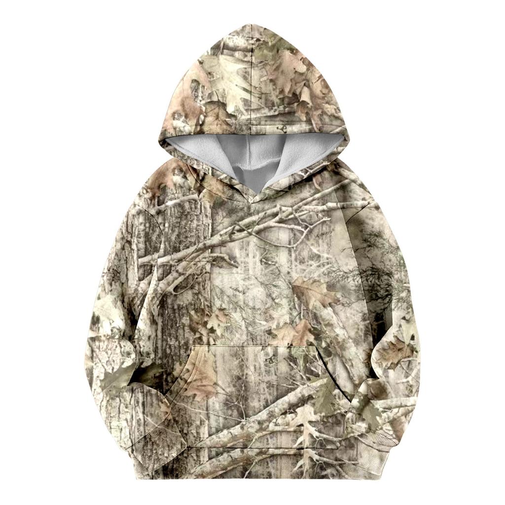 Children's Casual And Fashionable Leaf Print Hooded Sweatshirt