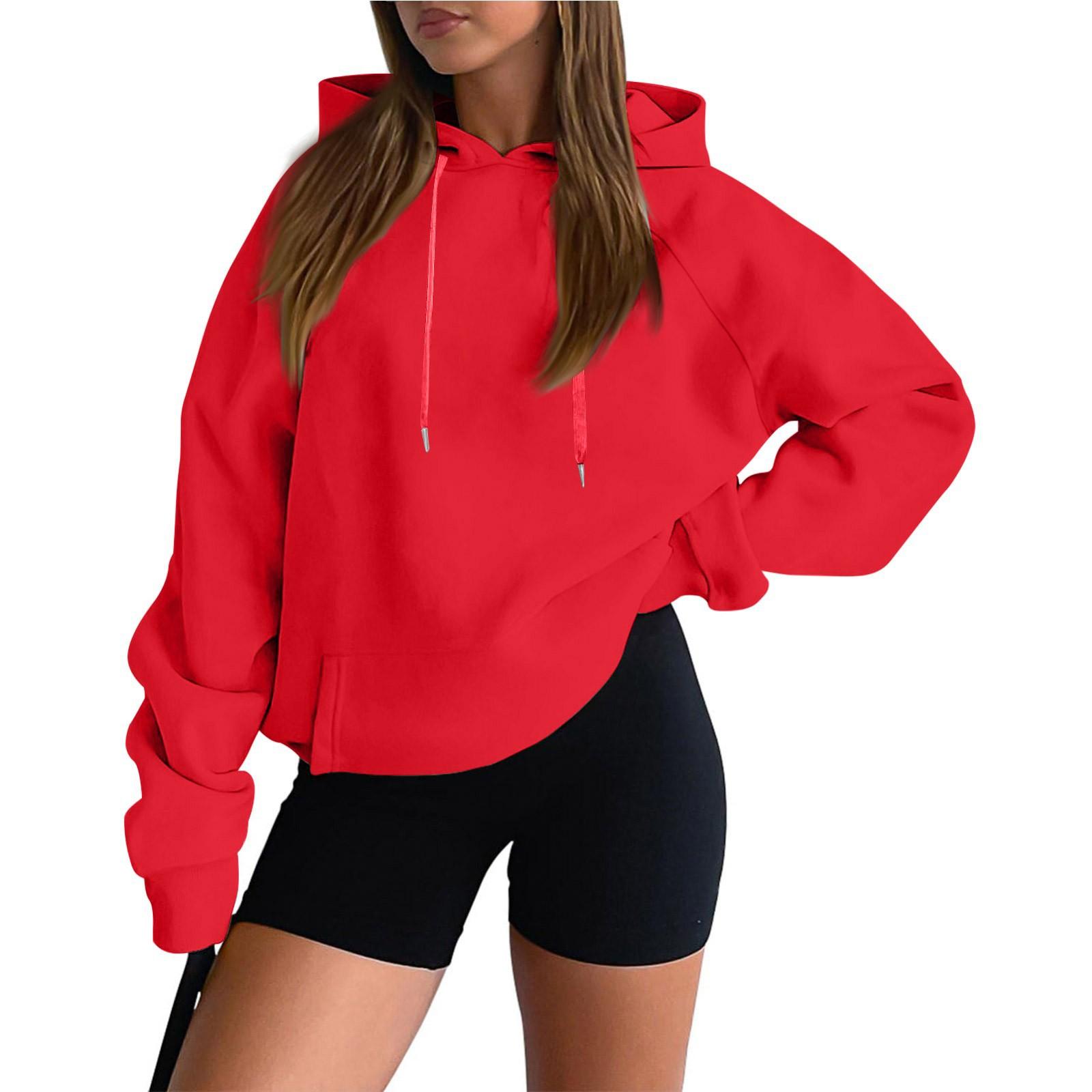 

Women s Long-sleeved Solid Color Plus Velvet Thickened Women s Hooded Sweatshirt M красный