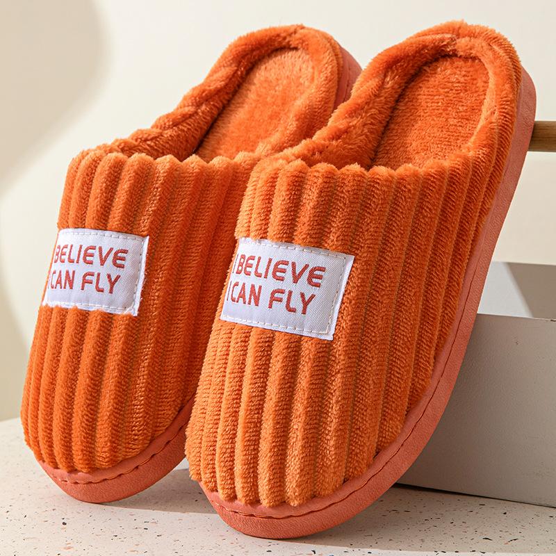 Cotton slippers women autumn and winter confinement indoor home non-slip thick bottom plush warm couple men