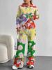 European And American Autumn And Winter Casual Long-Sleeved Retro Pattern Set Women'S Hooded Sweater Trousers Two-Piece Set