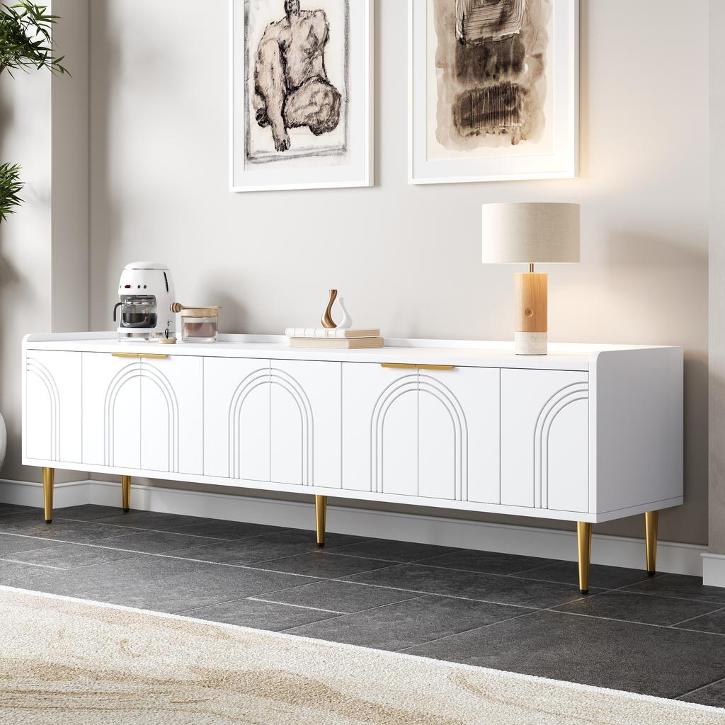 TV Cabinet, Lowboard with Textured Door, TV Furniture, Golden Handles and Golden Feet, 170 L x 35 W x 47.5 H(cm)
