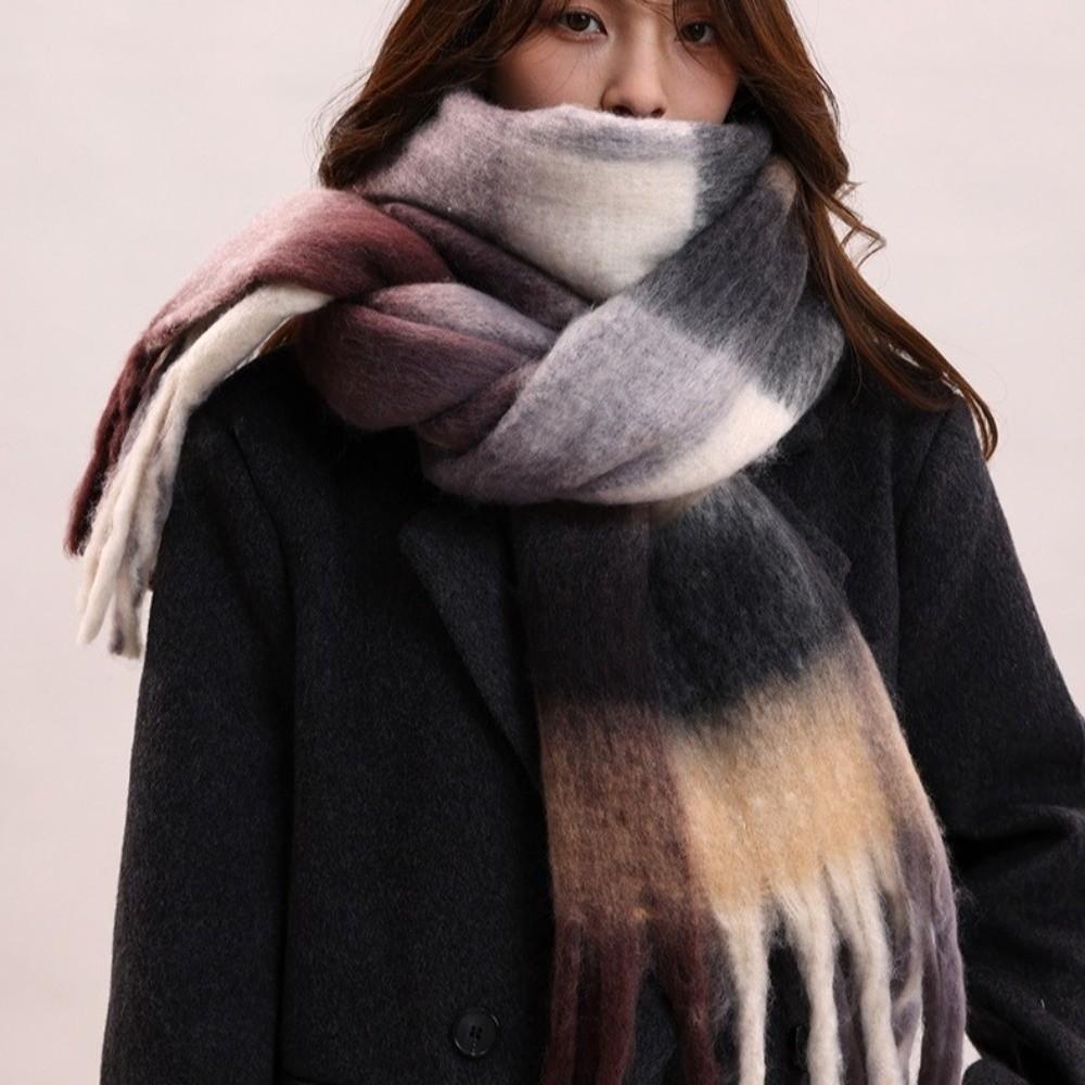 Tassel Winter Cashmere Scarves Mohair Long Shawl Neck Wrap Plaid Wool Scarf  Student
