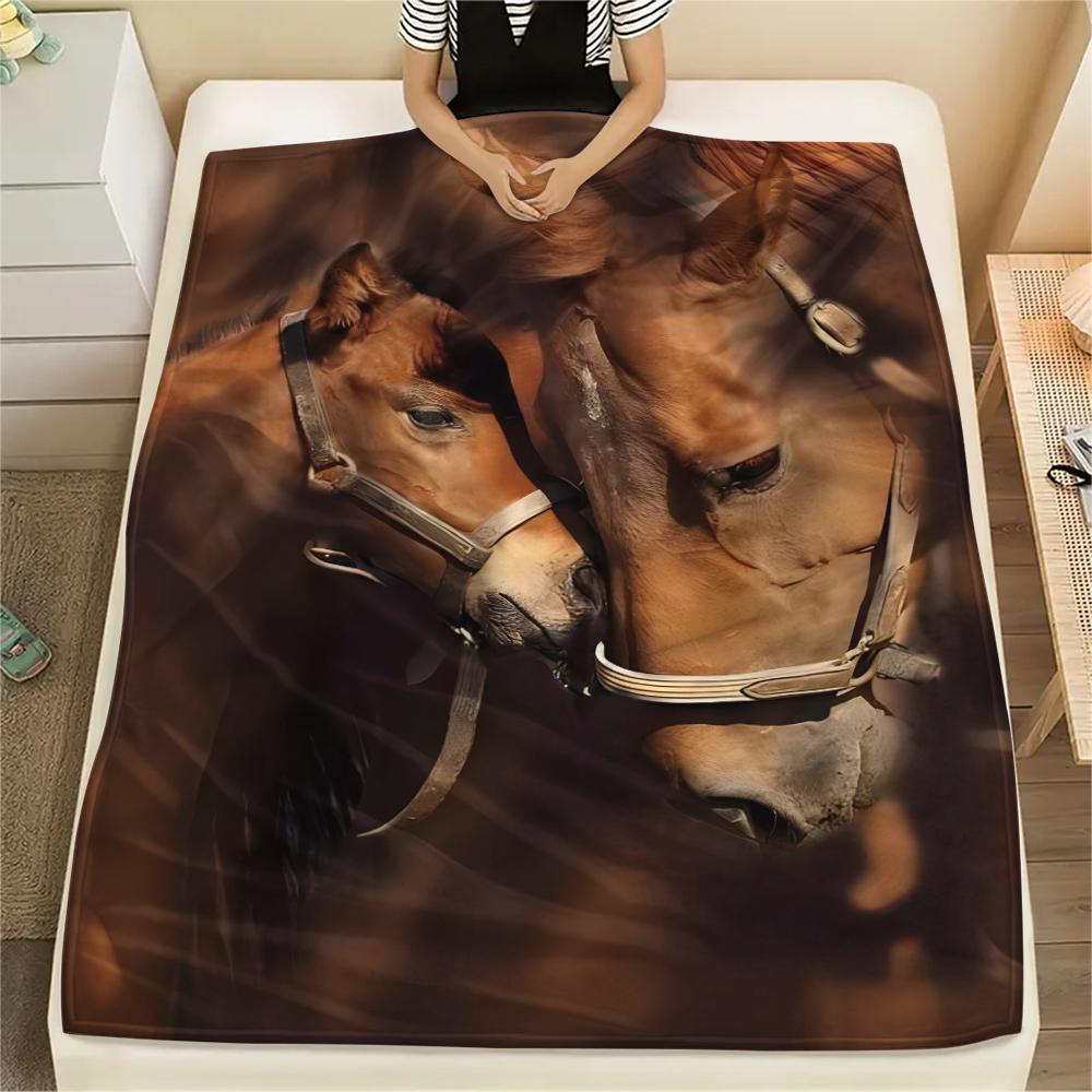 1Pc Horse Print Flannel Blanket, High Quality Comfortable for All Seasons, Home Decor, Warmth and Comfort, Perfect for Christmas Gifts