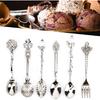 6PCS Vintage Coffee Spoons, Tea Fork Set, Zinc Crystal Mini Fancy Dessert Tableware for Home Office Party Coffee Bar