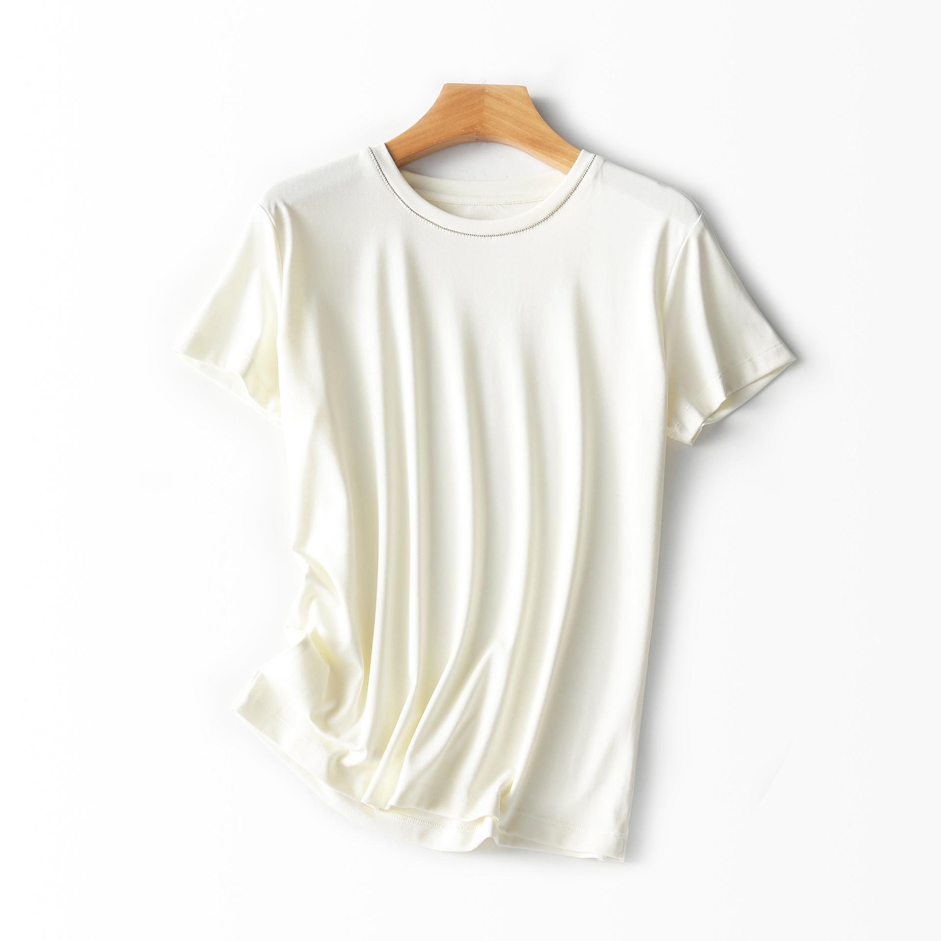 

B*C Beaded Women s Slimming Short-Sleeve T-Shirt - Round Neck, Solid Color, Xinjiang Long-Staple Cotton Medium