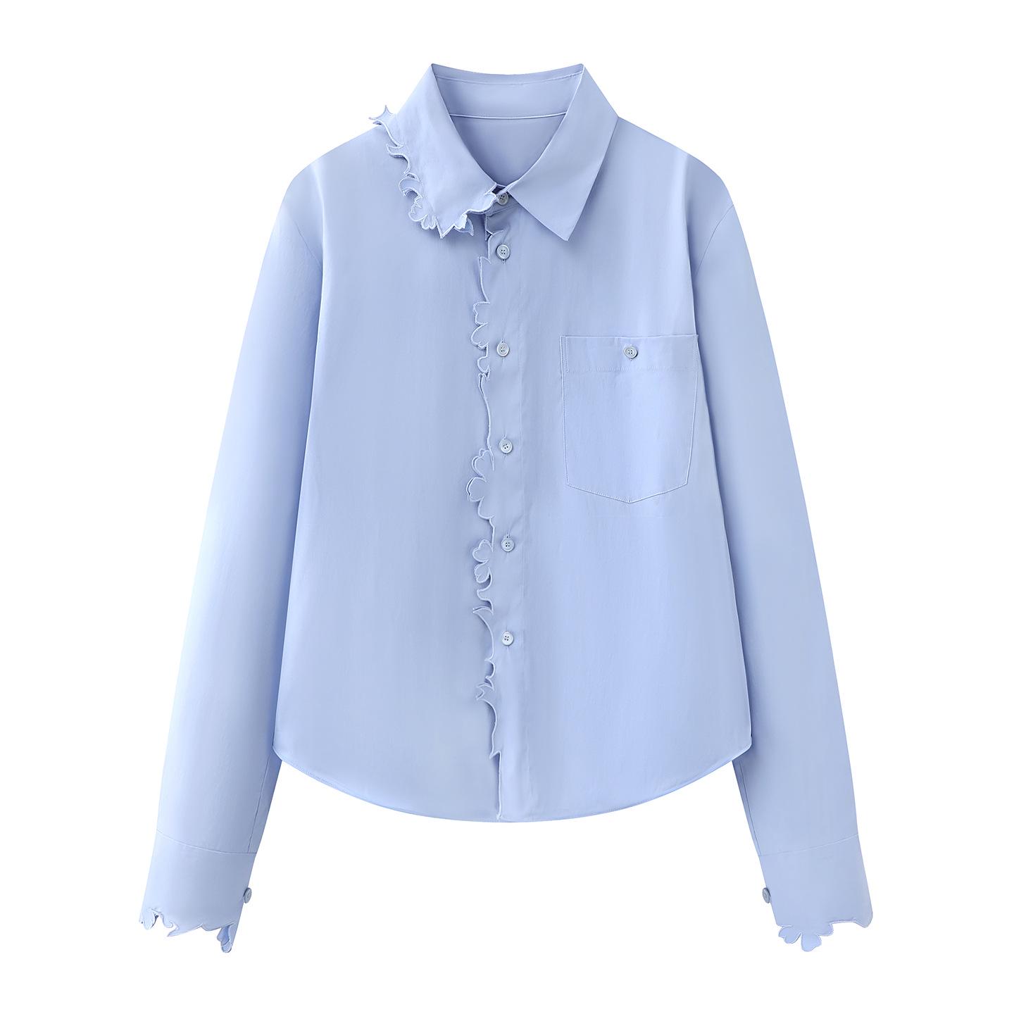 

Women s Spring 2026 Casual Long Sleeve Shirt, Simple Style, Paper-Cut Design (5Q1214610) Small синий