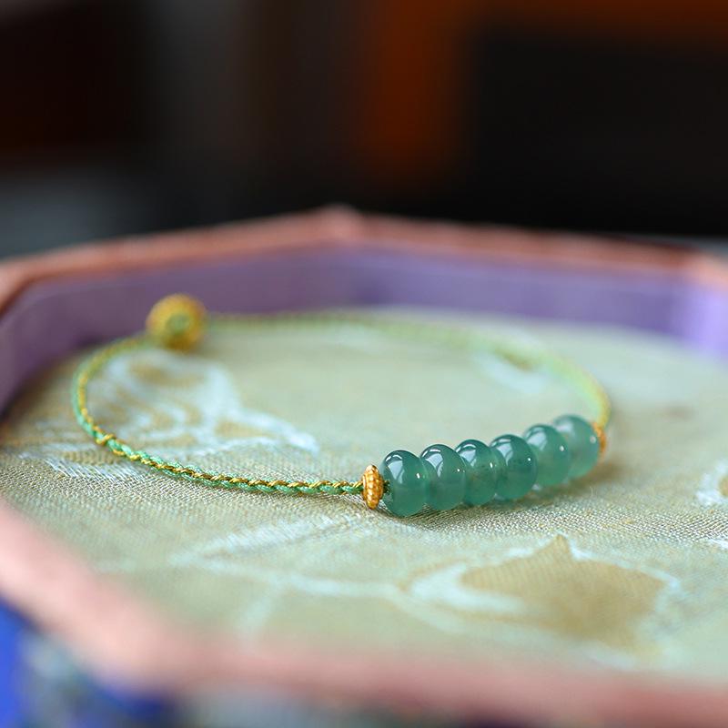 A-Grade Blue Water Jade Bead Bracelet - Hand-Woven, Gentle Color, Versatile & Simple Design