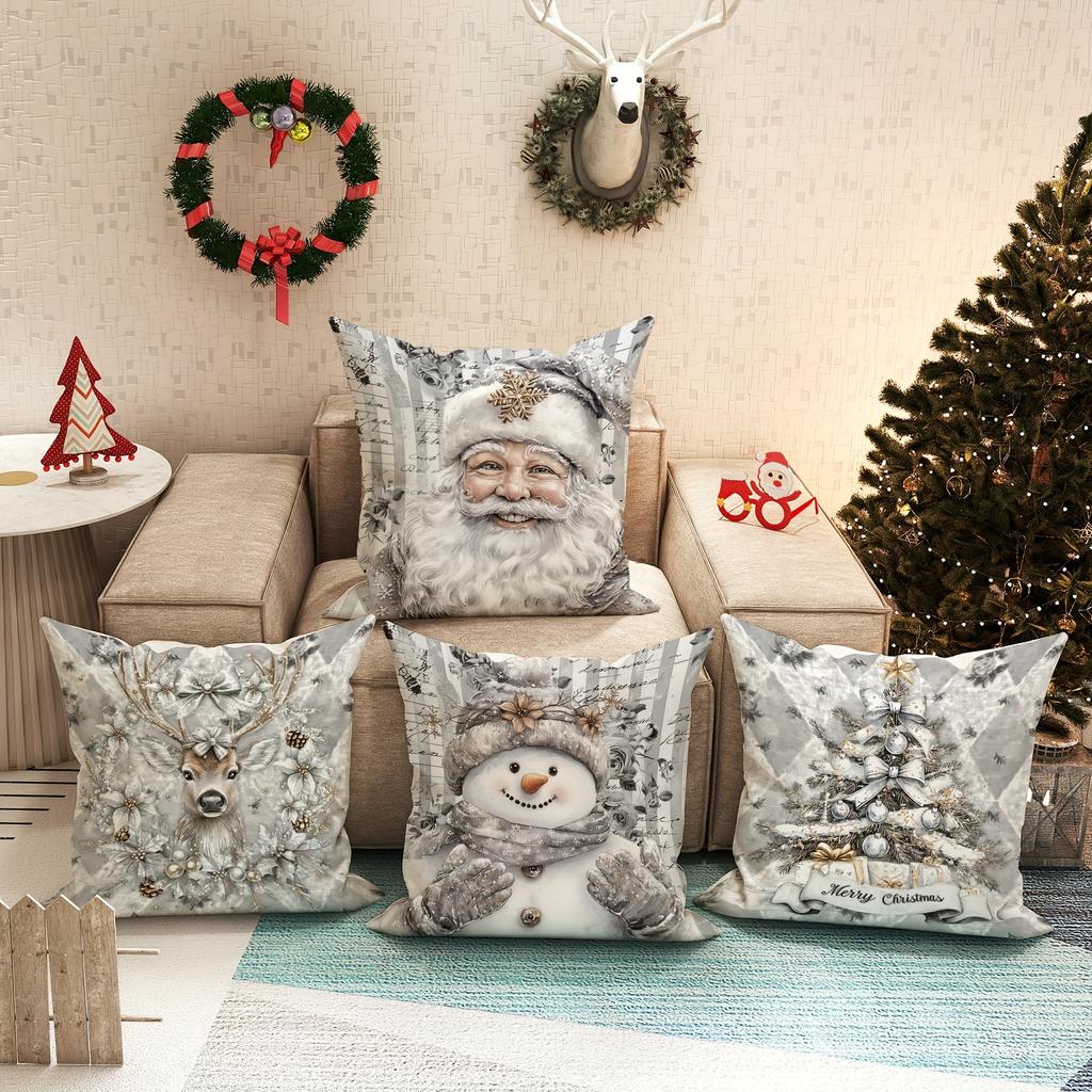 Christmas Decoration Pillow Cover Santa Claus Reindeer Snowman Pattern Living Room Sofa Cushion Suite Room Home Decoration