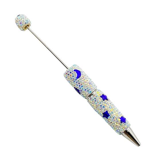 Custom Beadable Pen Blanks Glitter Ballpoint Pen, Sparkly Rhinestone Star Moon Beaded Plastic Creative Gift Pens for Women DIY Handmade Gel Ink School