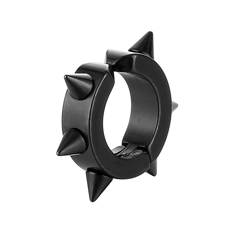 

1 pair Stainless Steel Hop Rivet Cone Spike Round Circle Non‑Pierced Huggie Hoop Earrings Ear Clips for Women Men чорний
