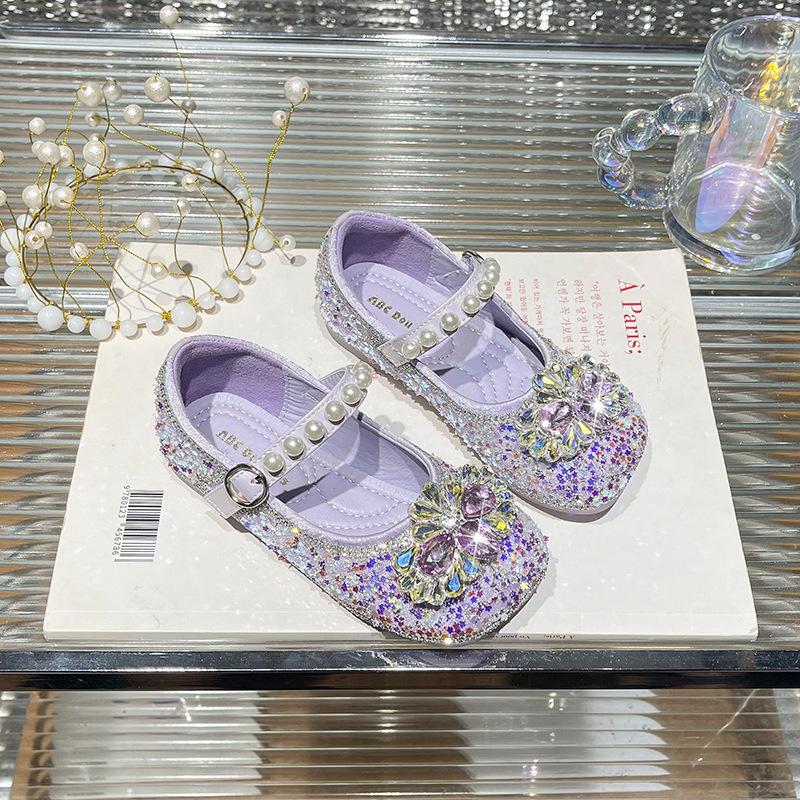 Tong Aisha crystal princess shoes season Xiaoxian foreign style pearl ladyshoes children's rhinestone single shoes