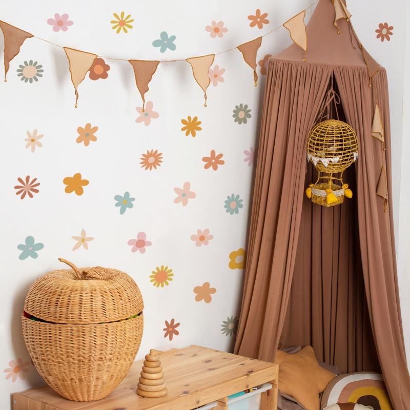 Boho Daisy Floral Wall Stickers for Kids Rooms Removable Children Baby Nursery Vinyl Wall Decals Girls Room Decoration Interior