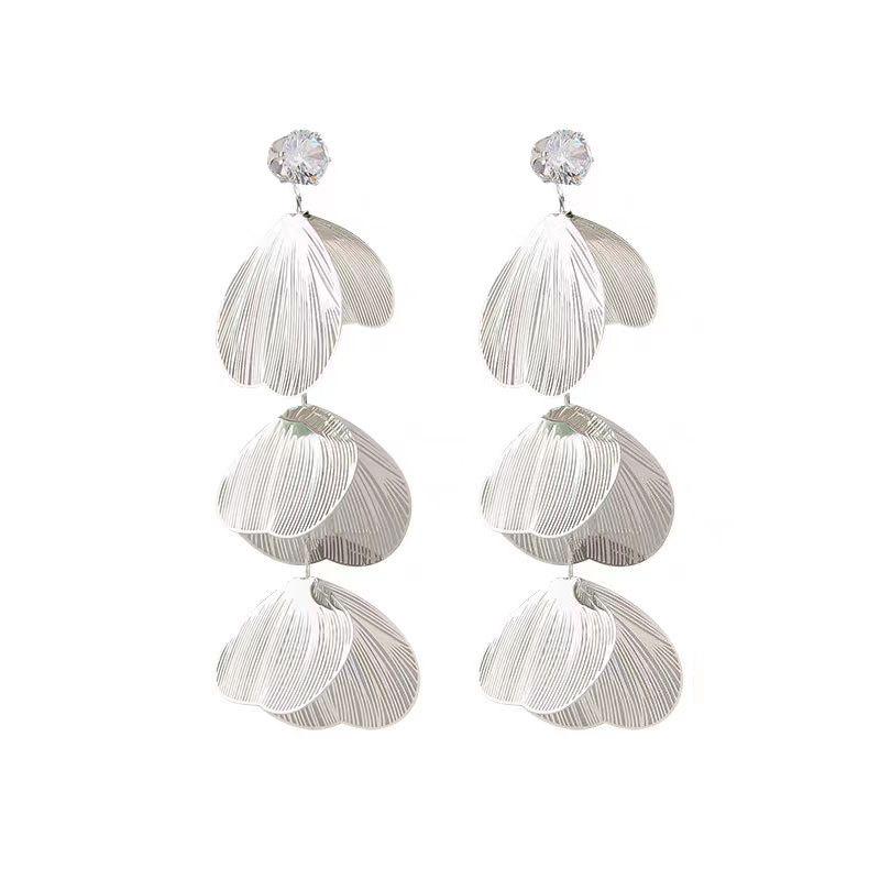 Hollow Metal Zircon Petal Tassel Earrings: 925 Silver Post, High-End Luxury