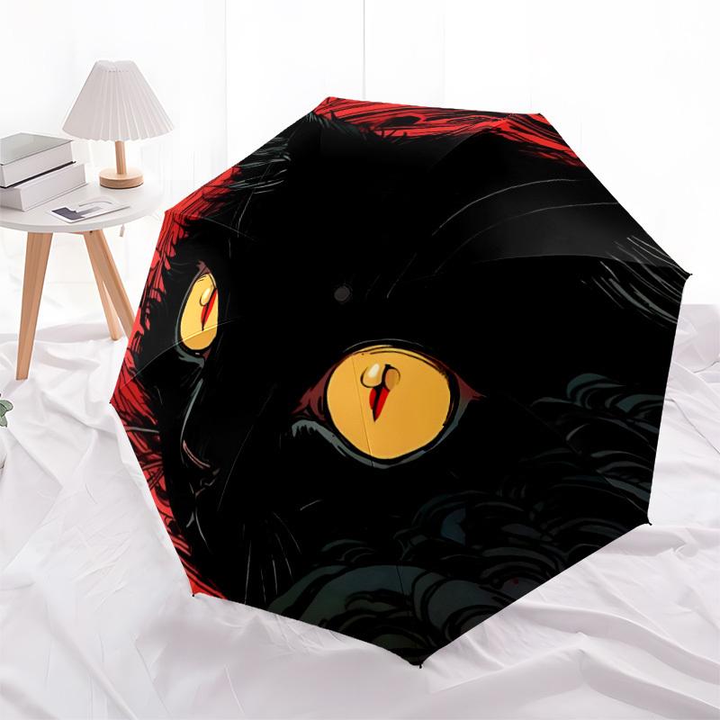 1pc Black Cat EyesAutomatic Folding Umbrella, Portable Collapsible Design, Casual Outdoor Accessory, for All Seasons 062