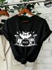 Rock Cat T-Shirts,Grunge Punk Tee Aesthetic,Abstract Guitar Women's Tee Shirts,Music Lover Gift,Quirky Animal Graphic T-Shirts