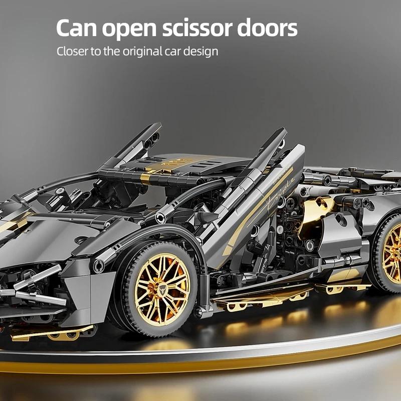 Jucării Blocuri de Construcție Mașină Sportivă Technic 1:14 Auriu Negru Set de Construcții MOC Model Mașină de Curse Super Mașini ca Cadouri de Ziua de Naștere pentru Băieți și Adulți