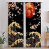 Set Of 2 Koi Fish Kitchen Curtains Japanese Cherry Blossom Sea Wave Design Polyester Ideal Bedroom Curtain For Decor Made
